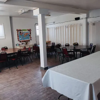 Fellowship hall with tables and chairs